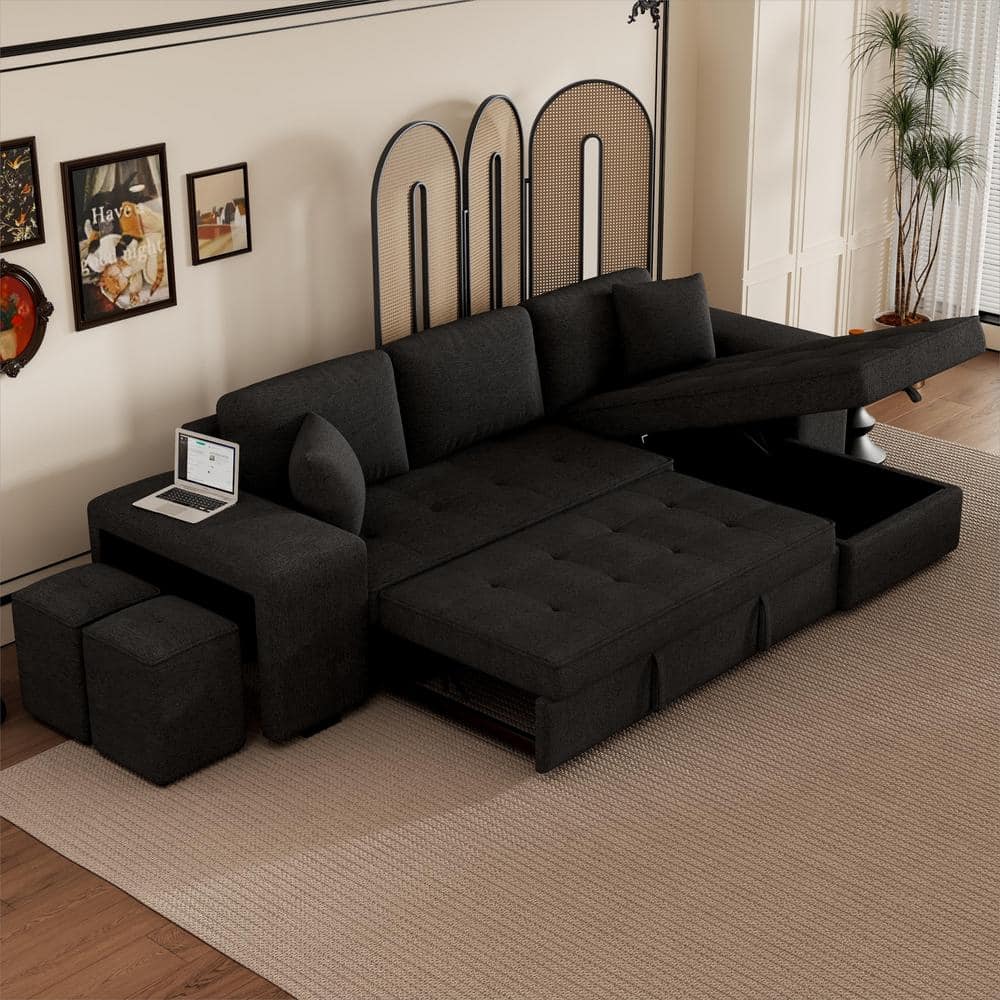 Juana 6 Seater L Shape Sofa Cum Bed with Storage for Living Room 2 Puffy - Torque India